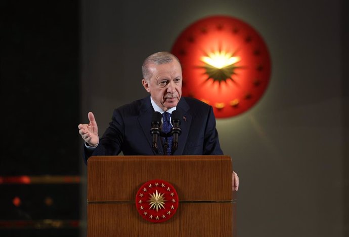 January 8, 2025, Ankara, Ankara, Turkey: Turkish President Recep Tayyip Erdogan attends an event held to mark Administrative Officials Day at the Presidential Complex in Ankara, Turkey, on January 8, 2025