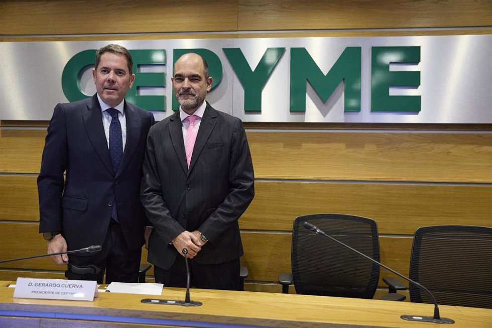 El presidente de Cepyme, Gerardo Cuerva, presenta la jornada 'Crecimiento Empresarial. Crecer en tamaño para ser más productiva, en la sede de Cepyme este lunes en Madrid.