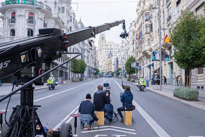 Archivo - Imagen de archivo de un rodaje en la Gran Vía