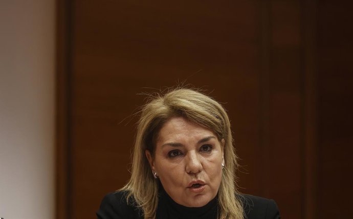 La vice-presidenta i consellera de Serveis Socials, Igualtat i Habitatge, Susana Cambrer, durant una roda de premsa, en Els Corts valencianes, a 20 de gener de 2025, a València, Comunitat Valenciana (Espanya).