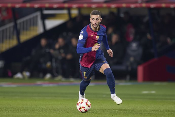 Ferran Torres of FC Barcelona in action during the Copa del Rey Round of 16 match between FC Barcelona and Real Betis Balompie at Estadi Olimpic Lluis Companys on January 15, 2025, in Barcelona, Spain.