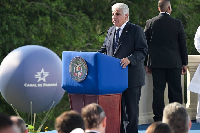 PANAMA CITY, Jan. 1, 2025  -- Panamanian President Jose Raul Mulino delivers a speech during a ceremony celebrating the 25th anniversary of the handover of the Panama Canal in Panama City, Panama, on Dec. 31, 2024.   Panama on Tuesday celebrated the 25th 