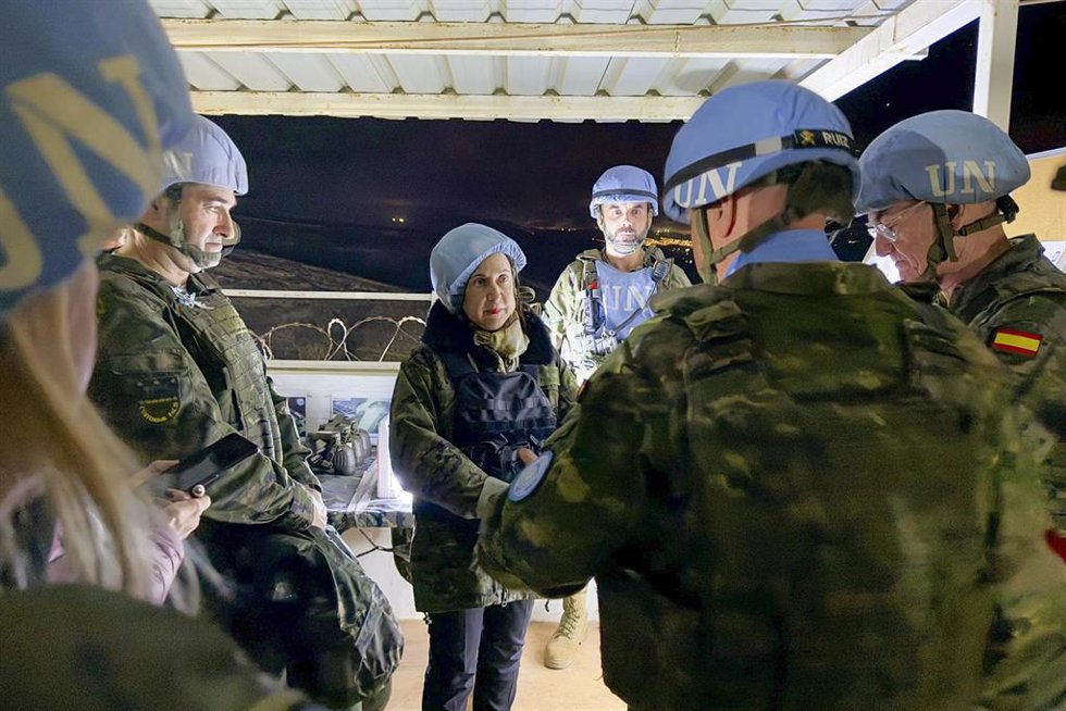 El ministro de Defensa, Margarita Robles, en su visita a la base 'Miguel de Cervantes' en Marjayoun (Líbano), cuartel general de la Brigada Multinacional en el Sector Este de la misión de UNIFIL