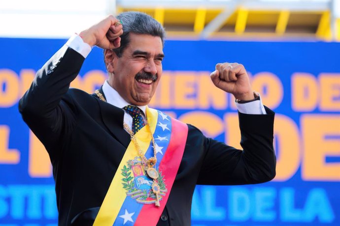 El presidente de Venezuela, Nicolás Maduro, durante el acto de toma de posesión, en la sede de la Asamblea Nacional, a 10 de enero de 2025, en Caracas (Venezuela). El presidente de Venezuela ha tomado posesión de su cargo tras las elecciones del pasado 28