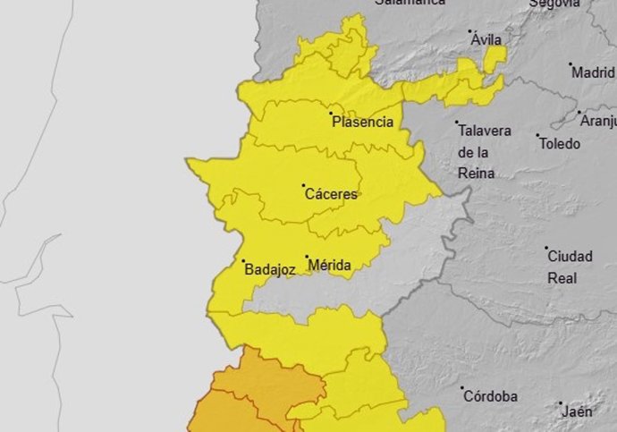 Avisos amarillos por lluvias en Extremadura