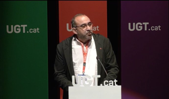 El secretario general de CC.OO.Catalunya, Javier Pacheco, durante su intervención en el 17 Congrés Nacional de la UGT de Catalunya, en Mataro (Barcelona)