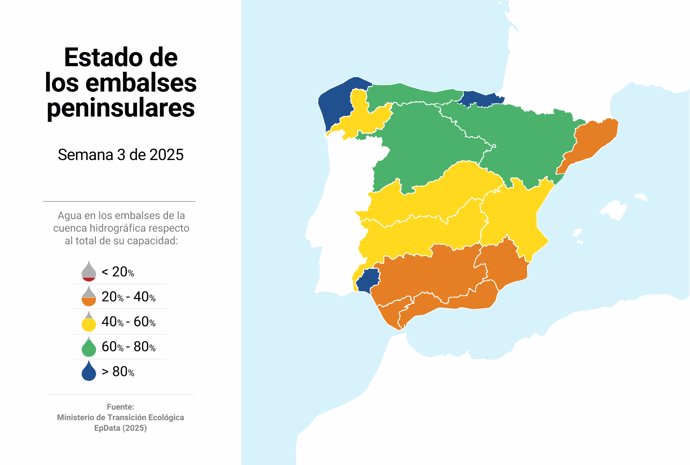 Mapa con el estado de los embalses
