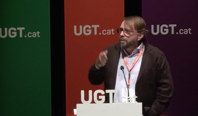 El secretario general de UGT de Catalunya, Camil Ros, durante su intervención este martes en el 17 Congrés Nacional