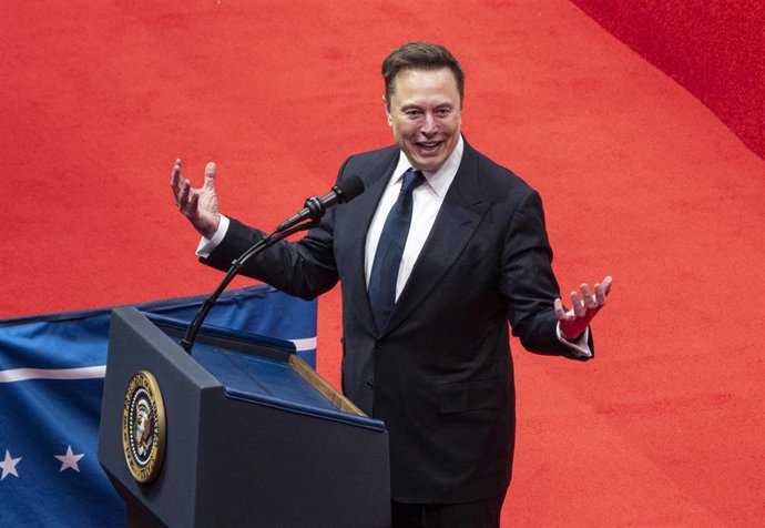 20 January 2025, US, Washington Dc: Tesla, SpaceX and X CEO Elon Musk speaks at an indoor Presidential Inauguration parade event for US President Donald Trump. Photo: K.C. Alfred/San Diego U-T/ZUMA Press Wire/dpa