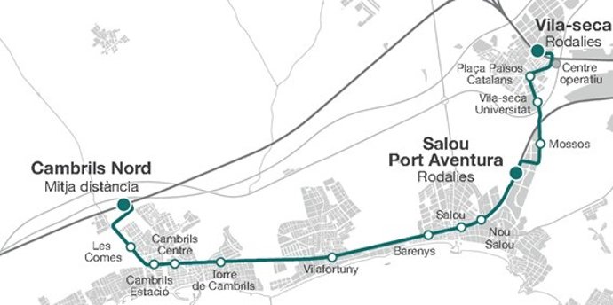 Mapa de las obras de la primera fase del tranvía del Camp de Tarragona