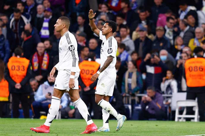 Rodrygo Goes of Real Madrid celebrates a goal during the Spanish League, LaLiga EA Sports, football match played between Real Madrid and UD Las Palmas at Santiago Bernabeu stadium on January 19, 2025, in Madrid, Spain.