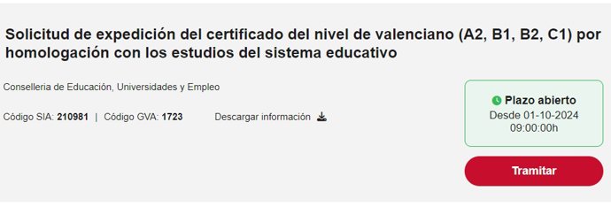 Archivo - Web para solicitar la certificación automática del valenciano.  