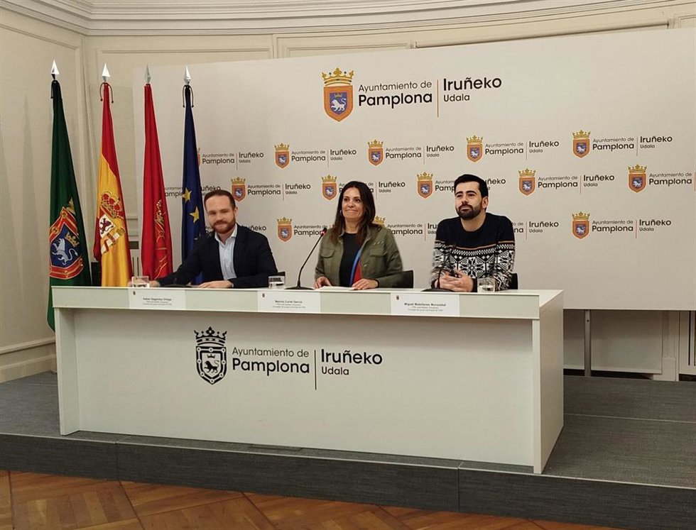 Archivo - Rueda de prensa de la portavoz del grupo municipal del PSN en el Ayuntamiento de Pamplona, Marina Curiel