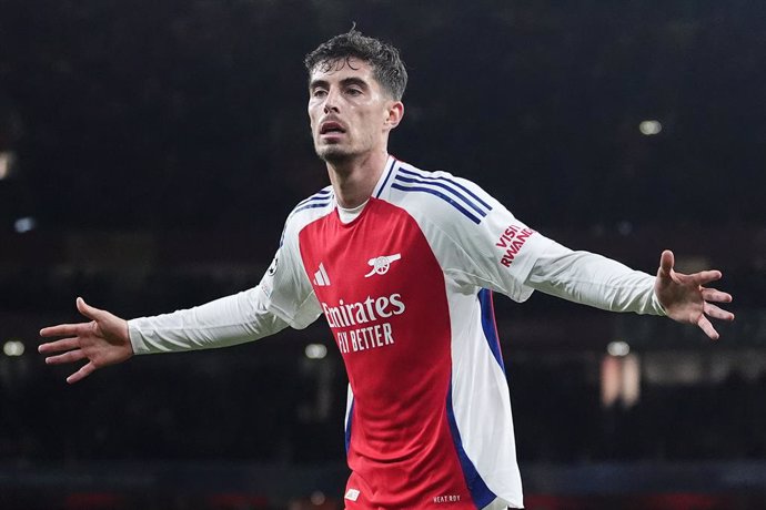 Archivo - 01 October 2024, United Kingdom, London: Arsenal's Kai Havertz celebrates scoring his sid's first goal during the UEFA Champions League soccer match between Arsenal and Paris Saint Germain at the Emirates Stadium. Photo: Adam Davy/PA Wire/dpa