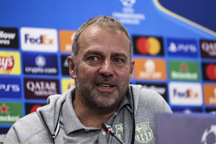 Archivo - Hansi Flick, head coach of FC Barcelona attends his press conference during the training day of FC Barcelona ahead the UEFA Champions League, football match against Stade Brestois 29 at Ciudad Esportiva Joan Gamper on November 25, 2024 in Sant J