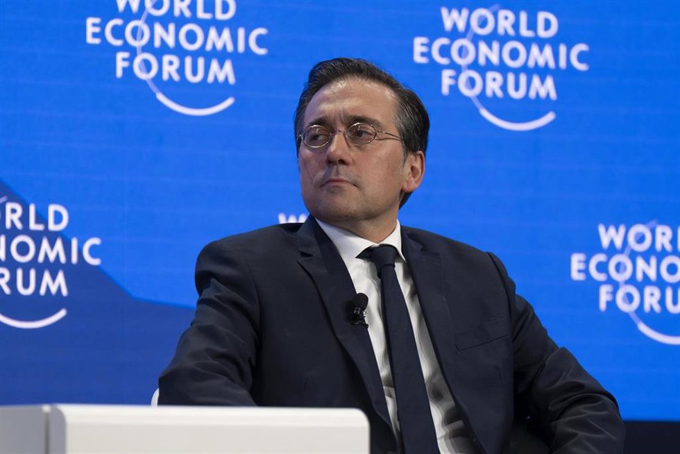 HANDOUT - 21 January 2025, Switzerland, Davos: Spain's Foreign Minister Jose Manuel Albares attends the "Diplomacy amid Disorder session" during the World Economic Forum Annual Meeting. Photo: Gabriel Lado/World Economic Forum/dpa - ATTENTION: editorial