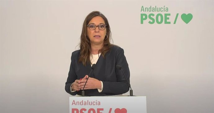 La portavoz parlamentaria del PSOE-A de Fomento y Vivienda, Isabel Ambrosio, en rueda de prensa.