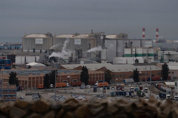 Vista general de un dispositivo de ambulancias y policía donde se ha producido una explosión de un tanque inflamable, en el Puerto de Barcelona, a 21 de enero de 2025, en Barcelona