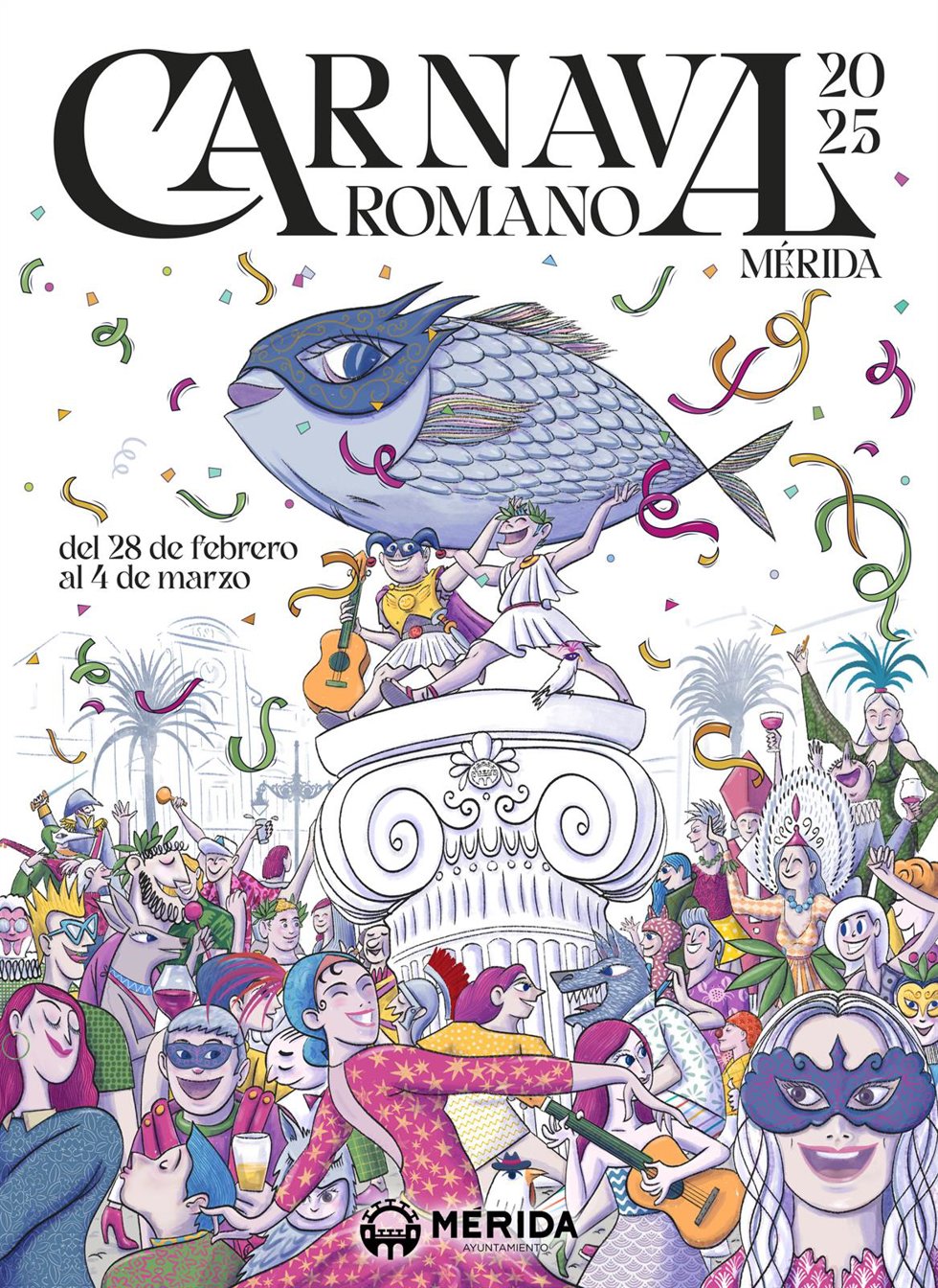 Cartel anunciador del Carnaval Romano de Mérida 2025