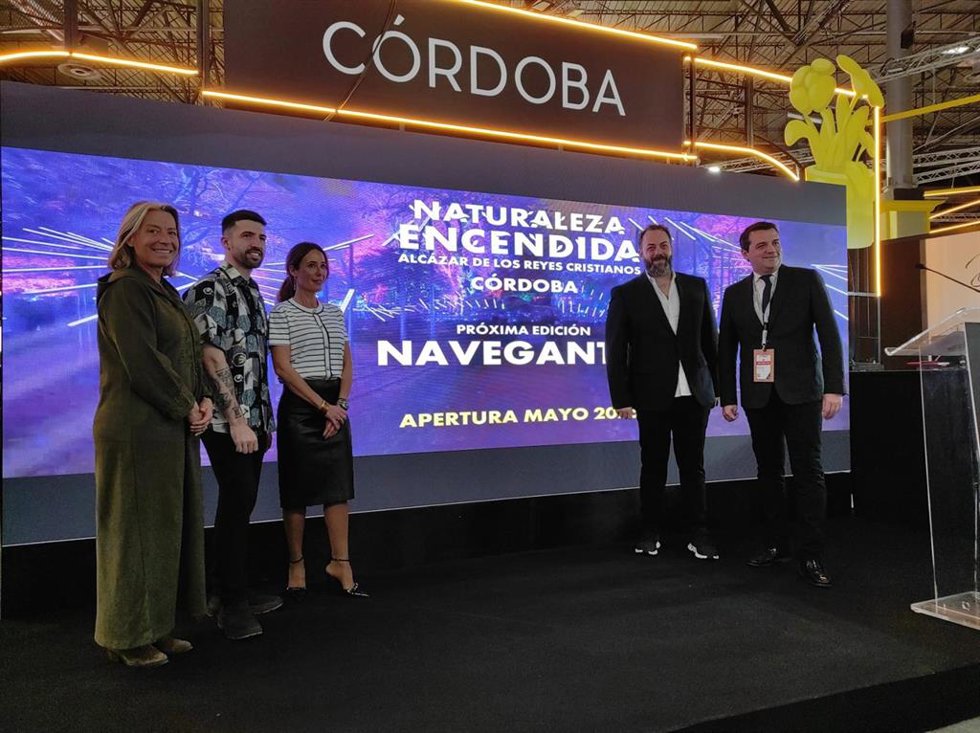 Presentación de la nueva edición de Naturaleza Encendida, el espectáculo de luz y sonido del Alcázar de los Reyes Cristianos, que se pone en marcha en mayo con el título de 'Navegantes' y versa sobre el encuentro de Cristóbal Colón con los Reyes Católic