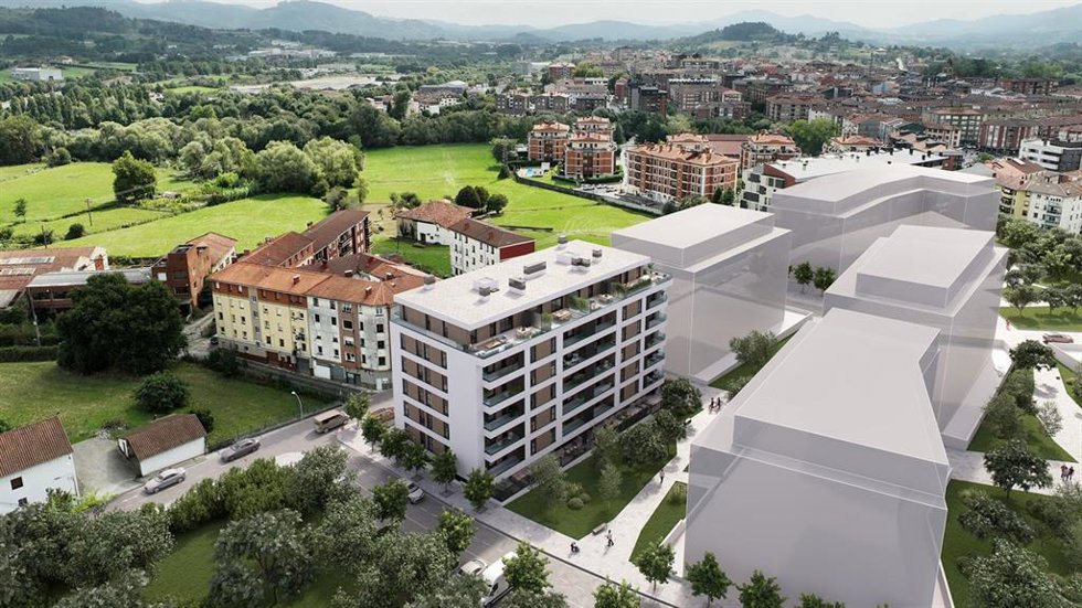 Recreación de la residencial de 64 viviendas sostenibles de AAEDAS Home en Mungia