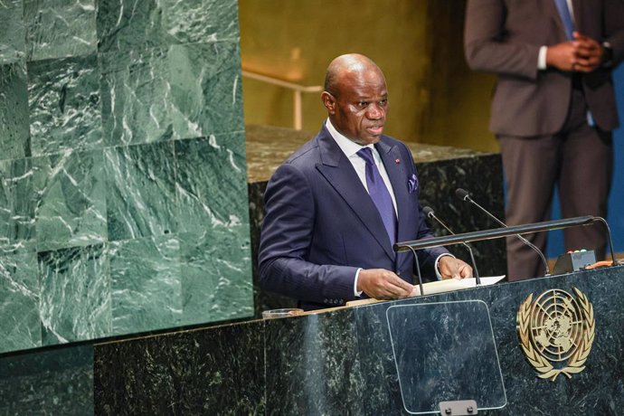 Archivo - September 23, 2024, New York, New York, USA: BRICE OLIGUI NGUEMA, Transitional President of Gabon, speaks at The Summit of the Future during the first official day of the 79th Session of UNGA in NYC.