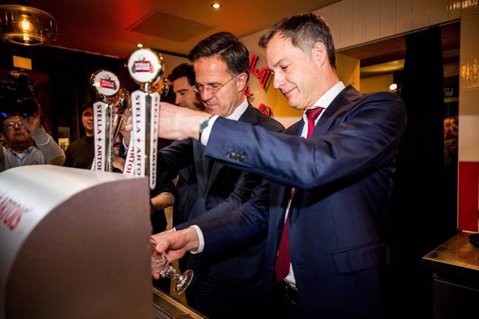 NATO Secretary General Mark Rutte joins Prime Minister Alexander De Croo at the Belgium House.  Belgaimage