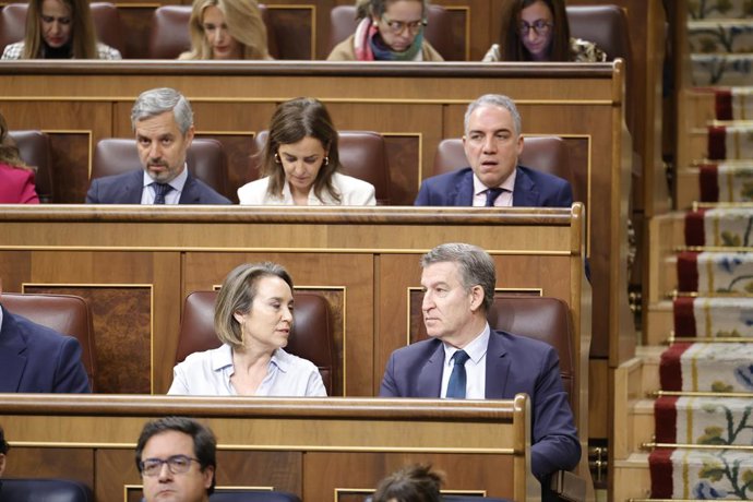 Archivo - Arxiu - La secretària general del PP, Cuca Gamarra i el president del PP, Alberto Núñez Feijóo, durant una sessió de control al Govern, al Congrés dels Diputats, a 18 de desembre del 2024, a Madrid (Espanya). 