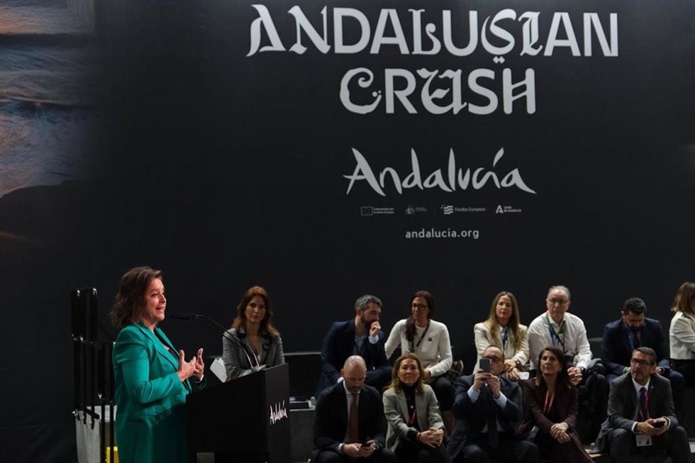 La consejera de Sostenibiidad, Catalina García, en un momento de la presentación de la marca 'Parque Natural' en Fitur 2025.