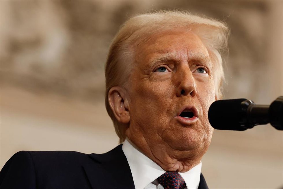 January 20, 2025, Washington, Dc, USA: WASHINGTON, DC - JANUARY 20: U.S. President Donald Trump speaks during inauguration ceremonies in the Rotunda of the U.S. Capitol on January 20, 2025 in Washington, DC. Donald Trump takes office for his second term
