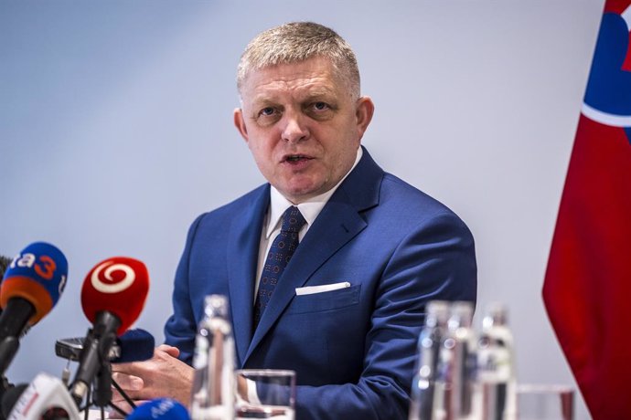 January 9, 2025, Brussels, Bxl, Belgium: Slovak Prime Minister Robert Fico holds a press conference following a meeting with European Commission officials in Brussels, Belgium on 09/01/2025 Fico discusses the impact of the recent halt in Russian gas trans