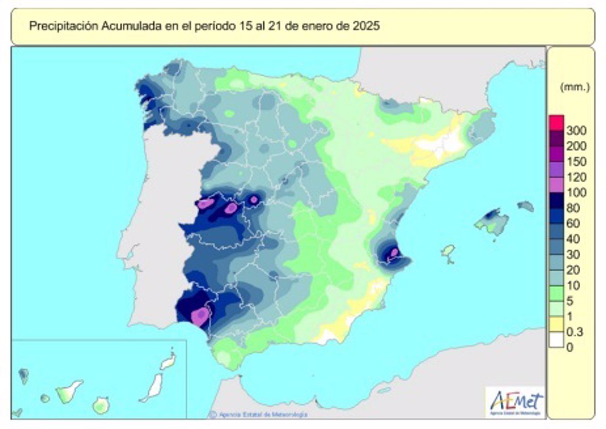 Las lluvias acumuladas desde octubre se cifran en 250 l/m2, alrededor de un 8% menos de lo normal