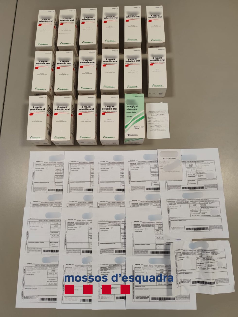 Los Agentes encontraron 19 cajas de jarabe y 9 recetas falsas en el coche del presunto autor