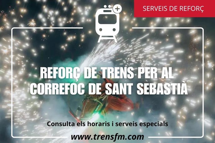 SFM habilita trenes especiales de refuerzo con motivo del Correfoc de Sant Sebastià