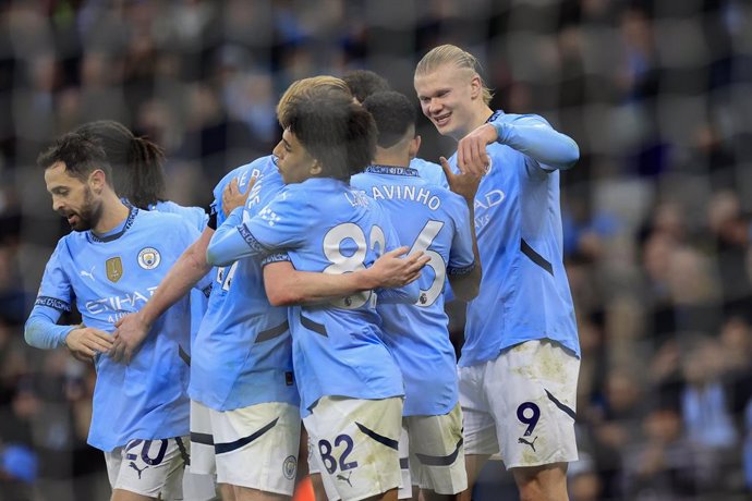 Erling Haaland (9) of Manchester City celebrates scoring to make it 2-0 during the English championship Premier League football match between Manchester City and West Ham United on 4 January 2025 at the Etihad Stadium in Manchester, England - Photo Conor 