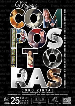 Cartel de Mujeres Compositoras por el Coro Ziryab en el Teatro Góngora.