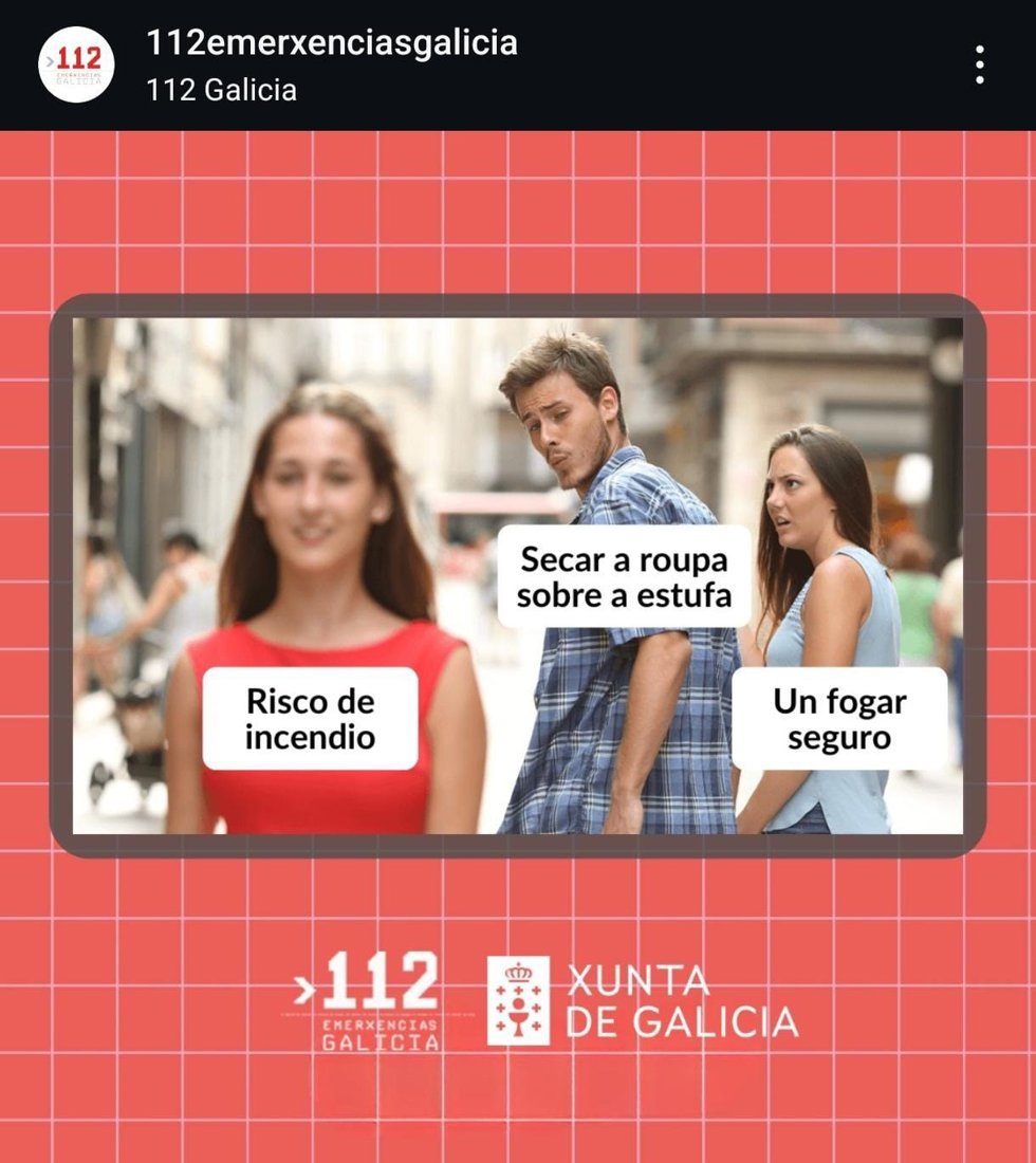 Meme empleado por el 112 Galicia en redes sociales.