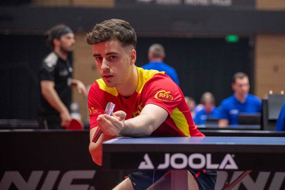 Rafael de las Heras, en un partido con la selección española de tenis de mesa.