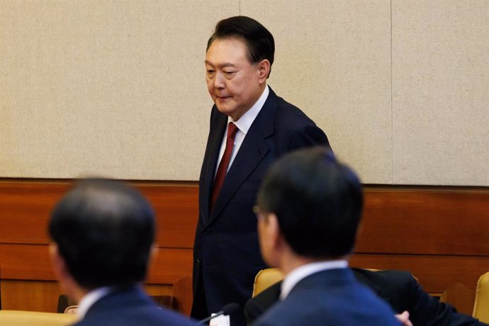 SEOUL, Jan. 23, 2025  -- South Korea's arrested President Yoon Suk-yeol attends the fourth hearing of his impeachment trial at the constitutional court in Seoul, South Korea, Jan. 23, 2025. South Korea's constitutional court on Thursday held the fourth he