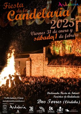Cartel de la Fiesta de la Candelaria de Dos Torres, que se celebra el 31 de enero y 1 de febrero de 2025.