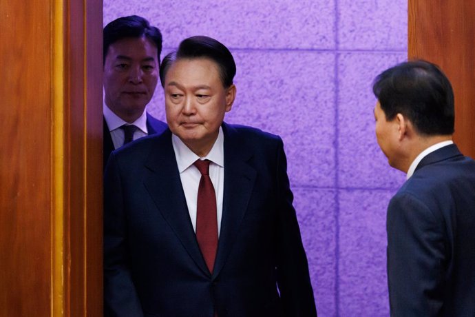 SEOUL, Jan. 23, 2025  -- South Korea's arrested President Yoon Suk-yeol attends the fourth hearing of his impeachment trial at the constitutional court in Seoul, South Korea, Jan. 23, 2025. South Korea's constitutional court on Thursday held the fourth he