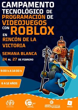 Cartel del campamento tecnológico de programación de videojuegos en Semana Blanca en Rincón de la Victoria