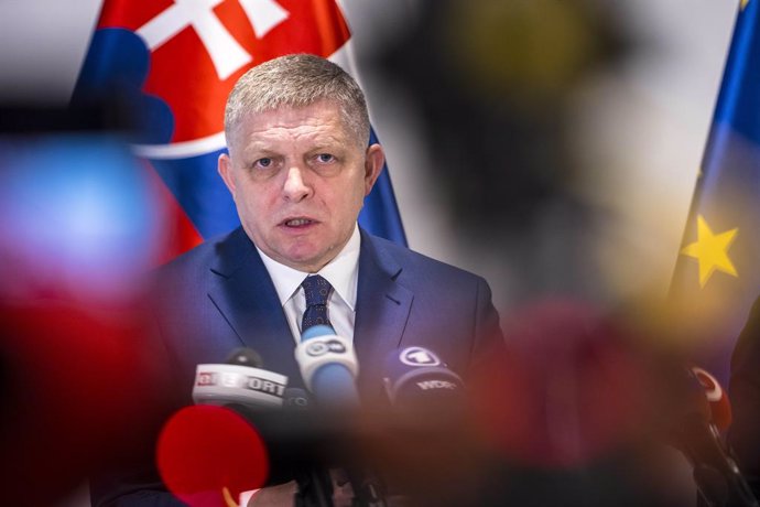 January 9, 2025, Brussels, Bxl, Belgium: Slovak Prime Minister Robert Fico holds a press conference following a meeting with European Commission officials in Brussels, Belgium on 09/01/2025 Fico discusses the impact of the recent halt in Russian gas trans