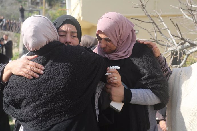 January 20, 2025, Nablus, West Bank, Palestinian Territory: Mourners carry the body of Palestinian youth Ahmed Rushdi, 15, who was killed during an Israeli military operation in the ancient village of Sebastia, north of the city of Nablus in the West Bank