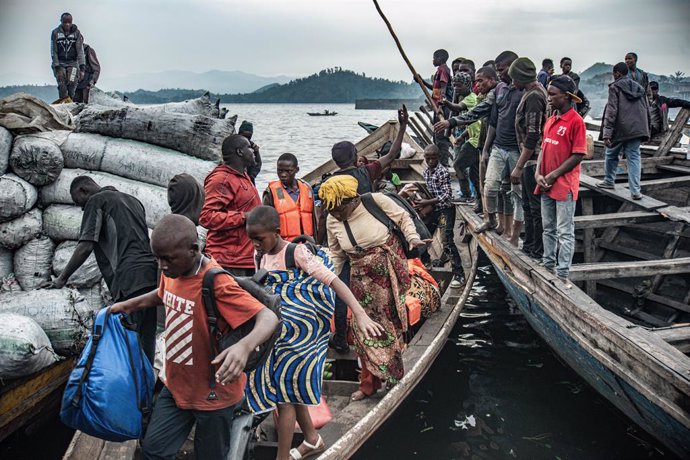 GOMA, Jan. 24, 2025  -- Displaced people are seen at the Nzulo port, near Goma, North Kivu province, eastern Democratic Republic of the Congo (DRC), on Jan. 23, 2025. The situation in the eastern DRC has deteriorated significantly, marked by escalating co