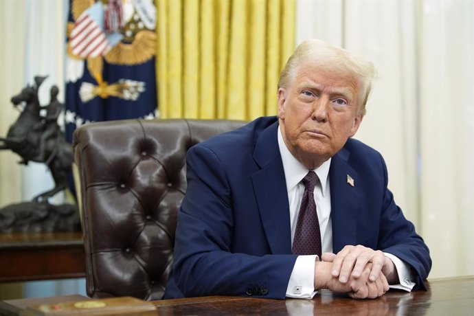 January 23, 2025, Washington, District Of Columbia, USA: United States President Donald J. Trump signs executive orders in the Oval Office of the White House in Washington, DC on January 23, 2025