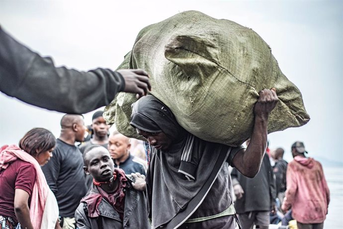 GOMA, Jan. 24, 2025  -- Displaced people are seen at the Nzulo port, near Goma, North Kivu province, eastern Democratic Republic of the Congo (DRC), on Jan. 23, 2025. The situation in the eastern DRC has deteriorated significantly, marked by escalating co