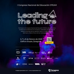 Cartel del I Congreso Nacional de Educación STEAM que acoge Etopia del 6 al 8 de febrero.