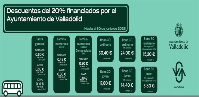 Nuevos precios en Auvasa a partir de este martes.