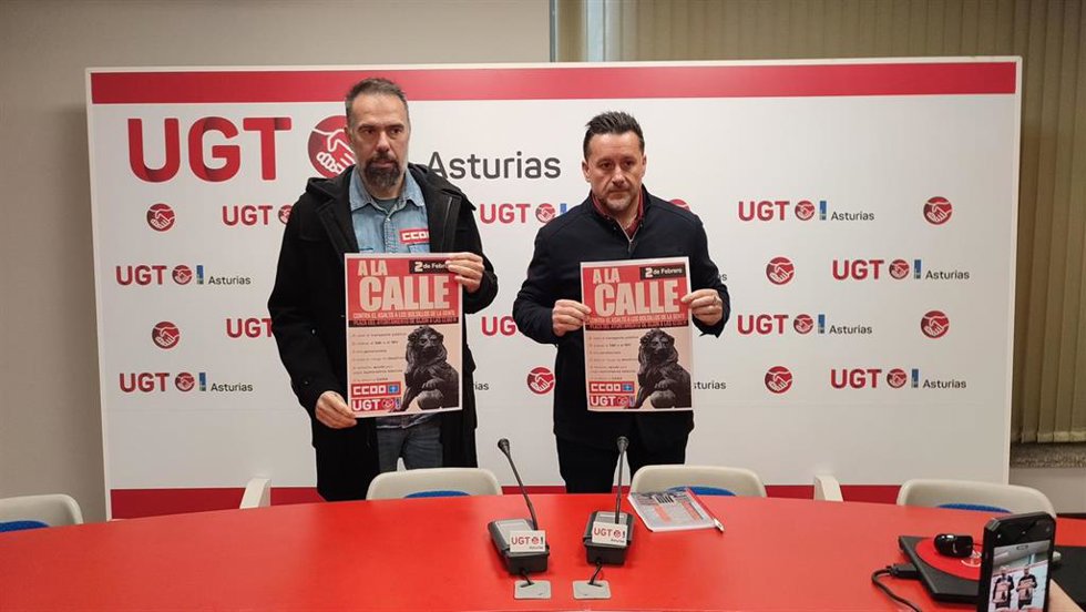 Los secretarios generales de UGT y CCOO de Asturias, Javier Fernández Lanero y José Manuel Zapico.